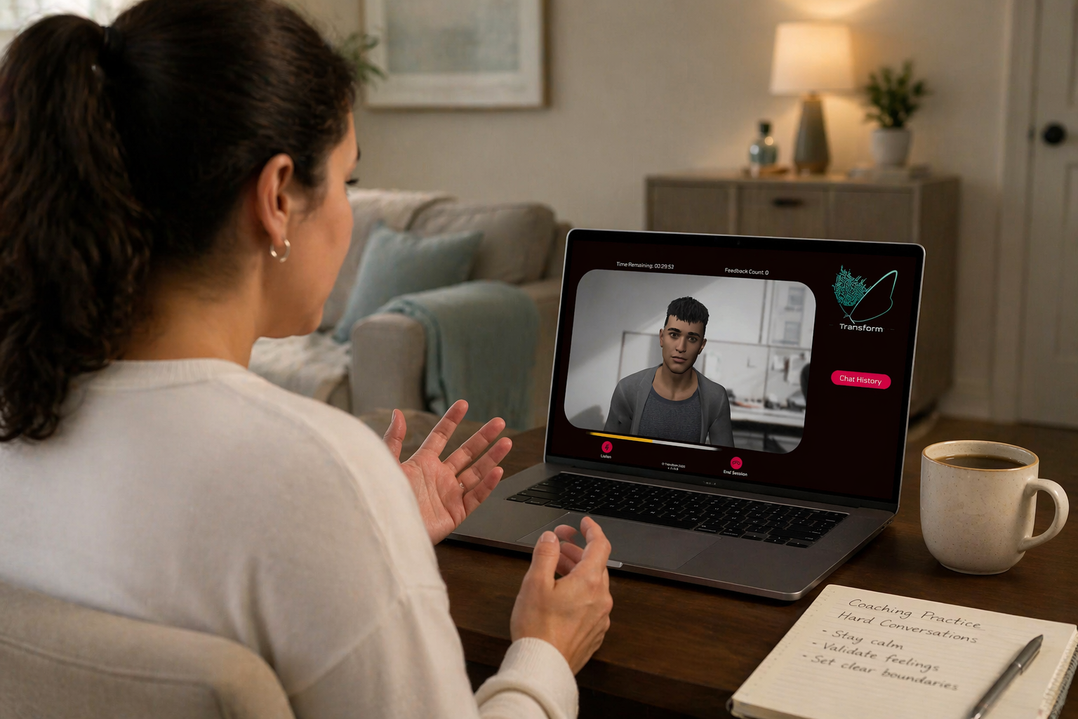 BCBA practicing a clinical conversation with TransformVXR